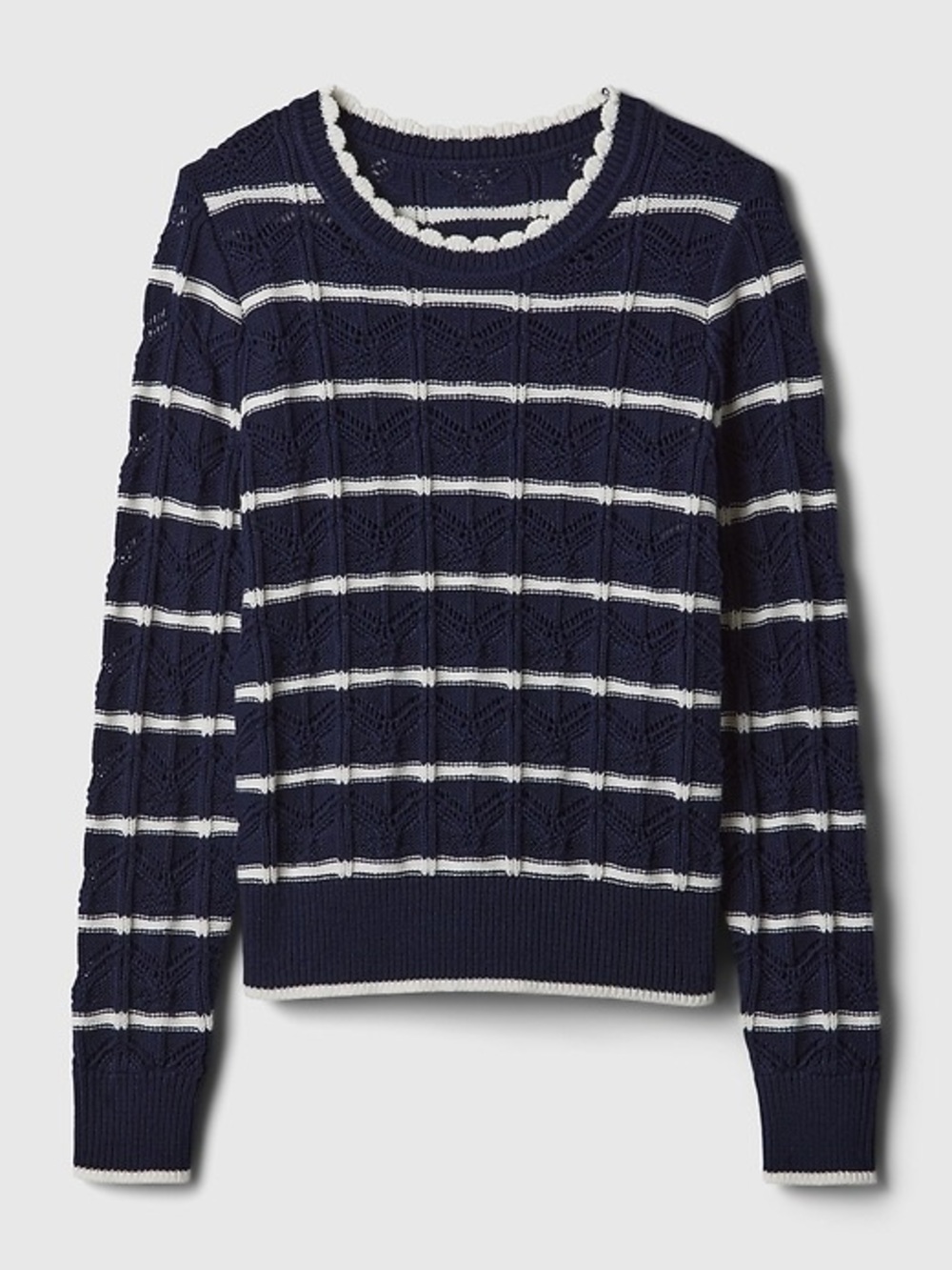 GAP | Navy and White Striped Crewneck Pointelle Sweater